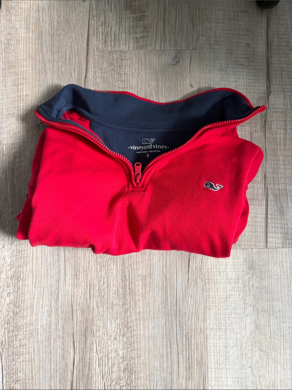 Vineyard Vines Womens Red Quarter-Zip Sweater with Navy Trim